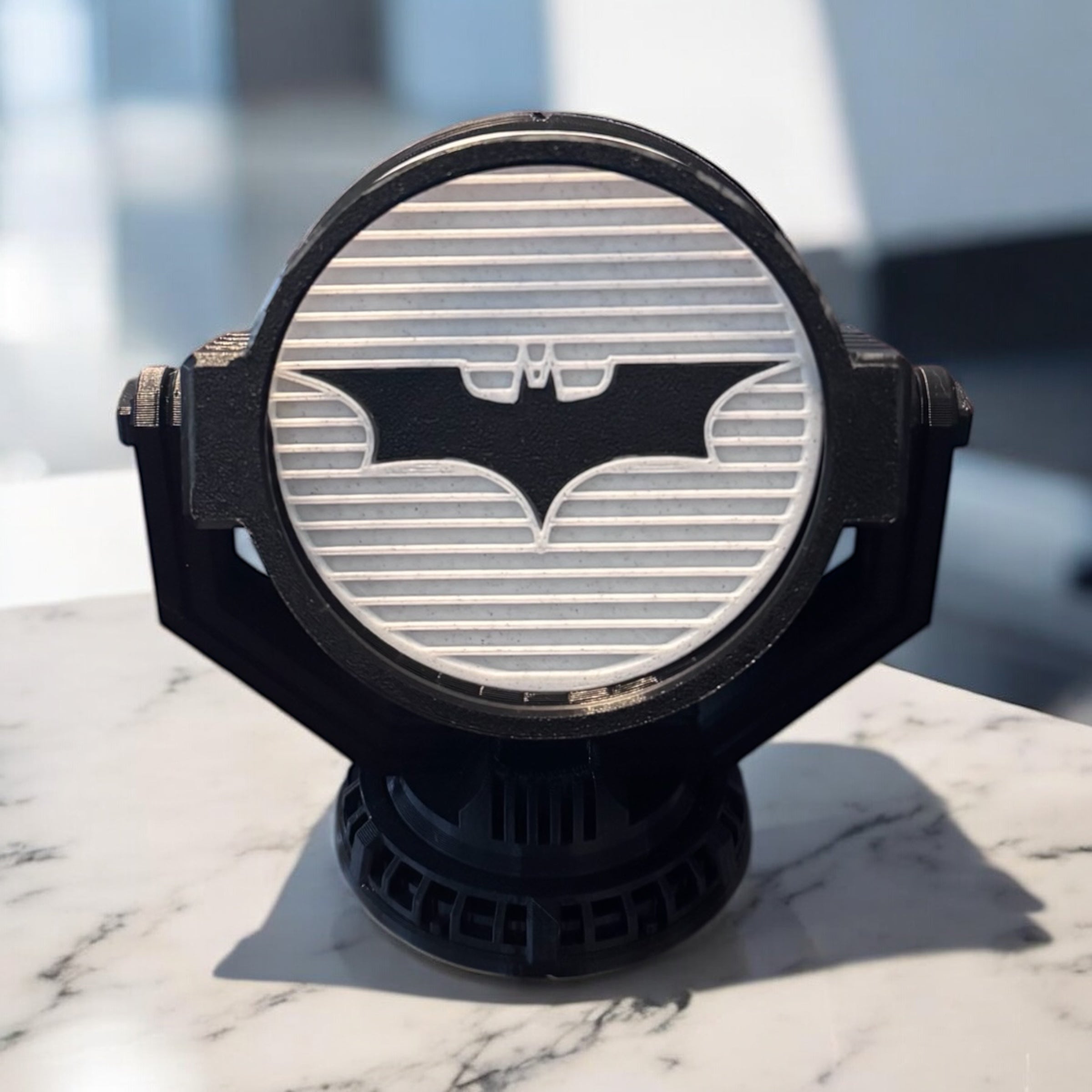Batman Inspired Coaster Set & Display Stand       Unique Emblems with Bat‑Signal Holder