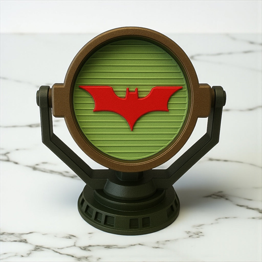 Batman Inspired Coaster Set & Display Stand       Unique Emblems with Bat‑Signal Holder